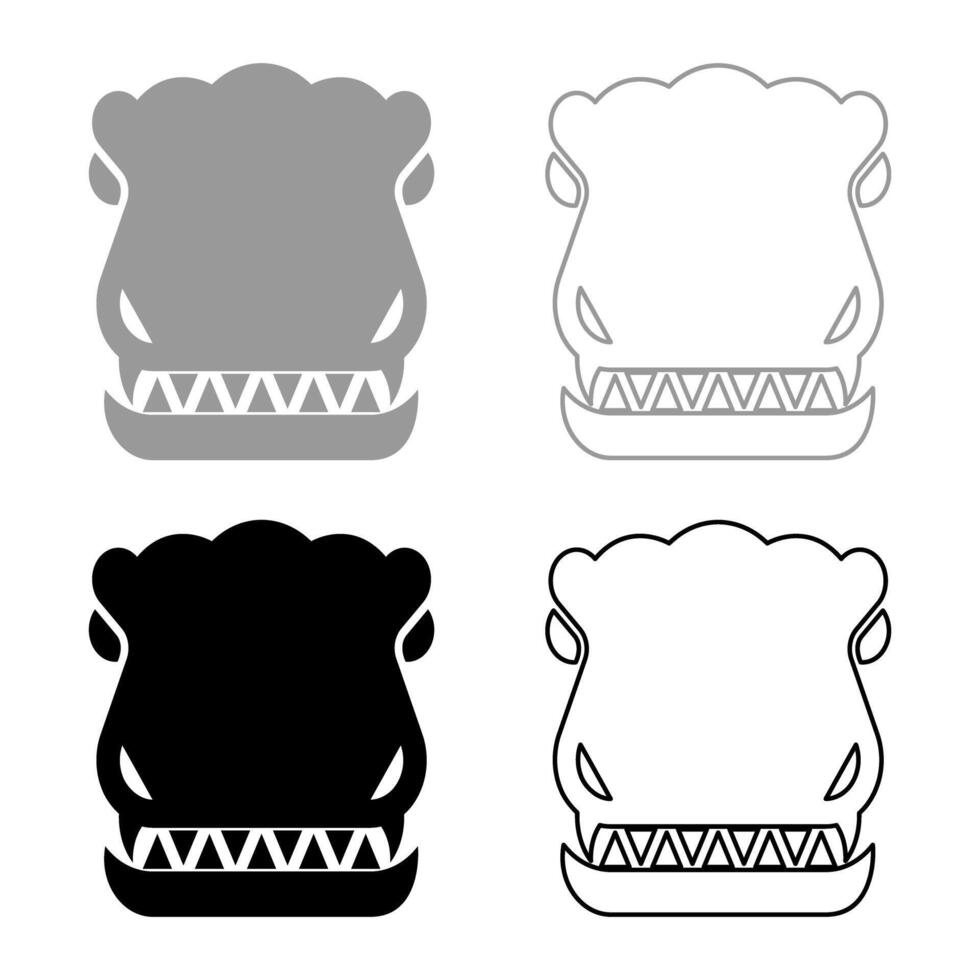 Head dinosaur dragon set icon grey black color illustration image solid fill outline contour line thin flat style vector