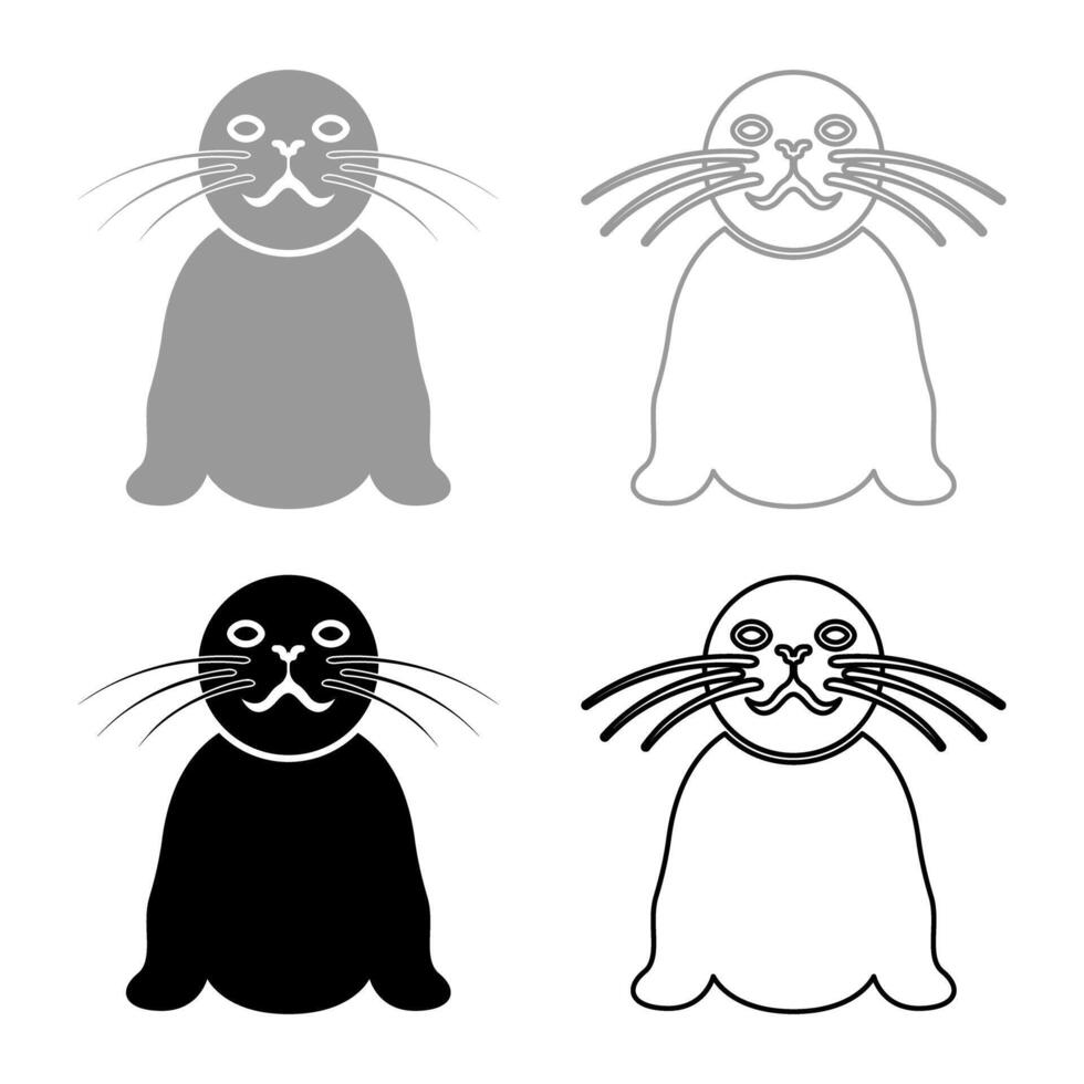 Seal set icon grey black color illustration image solid fill outline contour line thin flat style vector