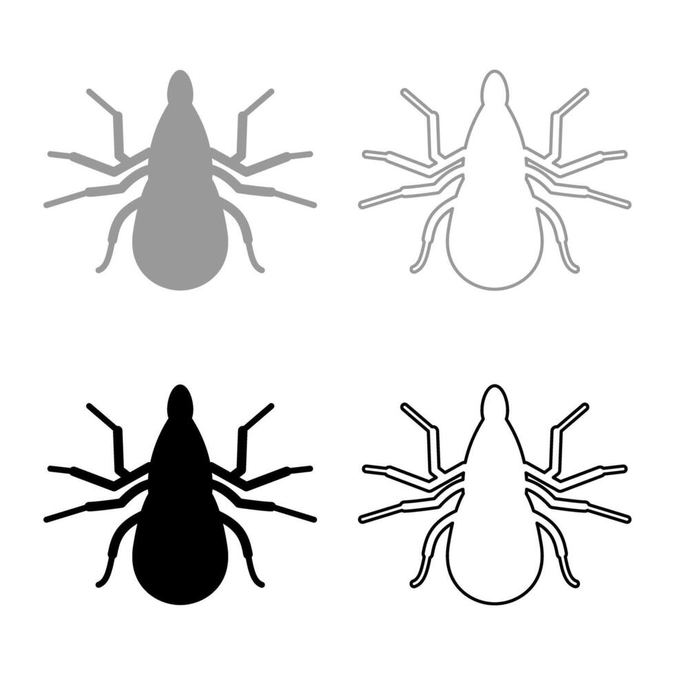 Tick mite set icon grey black color illustration image solid fill outline contour line thin flat style vector