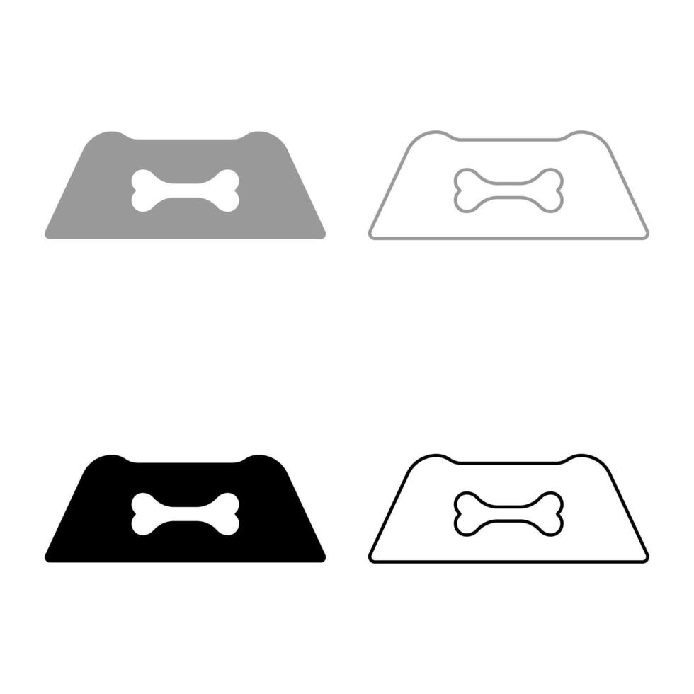 Dog bowl for water pet plate feed concept set icon grey black color illustration image solid fill outline contour line thin flat style vector