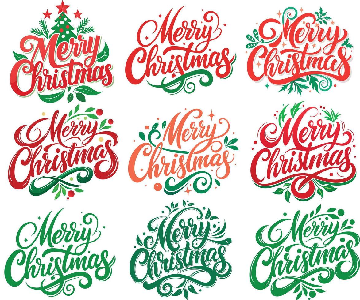 Collection of Merry Christmas hand lettering calligraphy. Merry Christmas text. Merry Christmas Background . vector