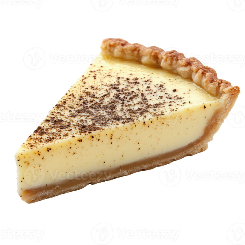 Delicious slice of cheesecake topped with a sprinkle of cocoa, isolated on transparent background png