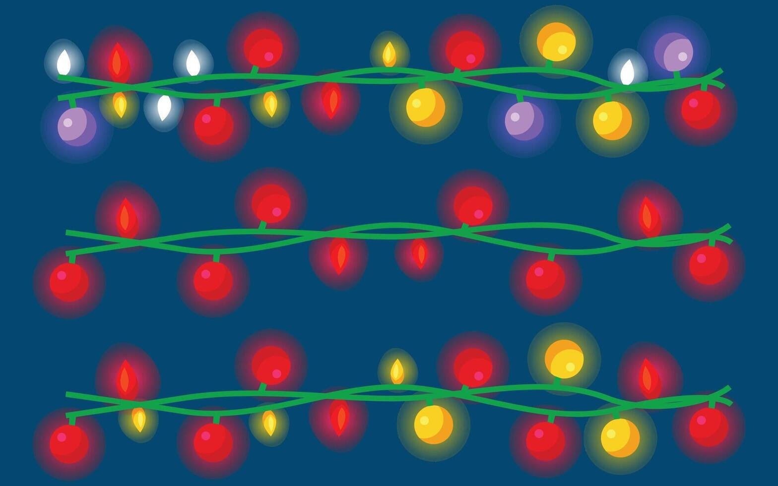 Flat Christmas lights collection. Colorful string fairy light. Hand drawn flat Christmas lights collection. Merry Christmas lights. Colorful Christmas lights Set vector
