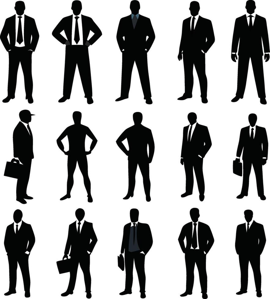 Collection of different Business Men Silhouette art in white background vector