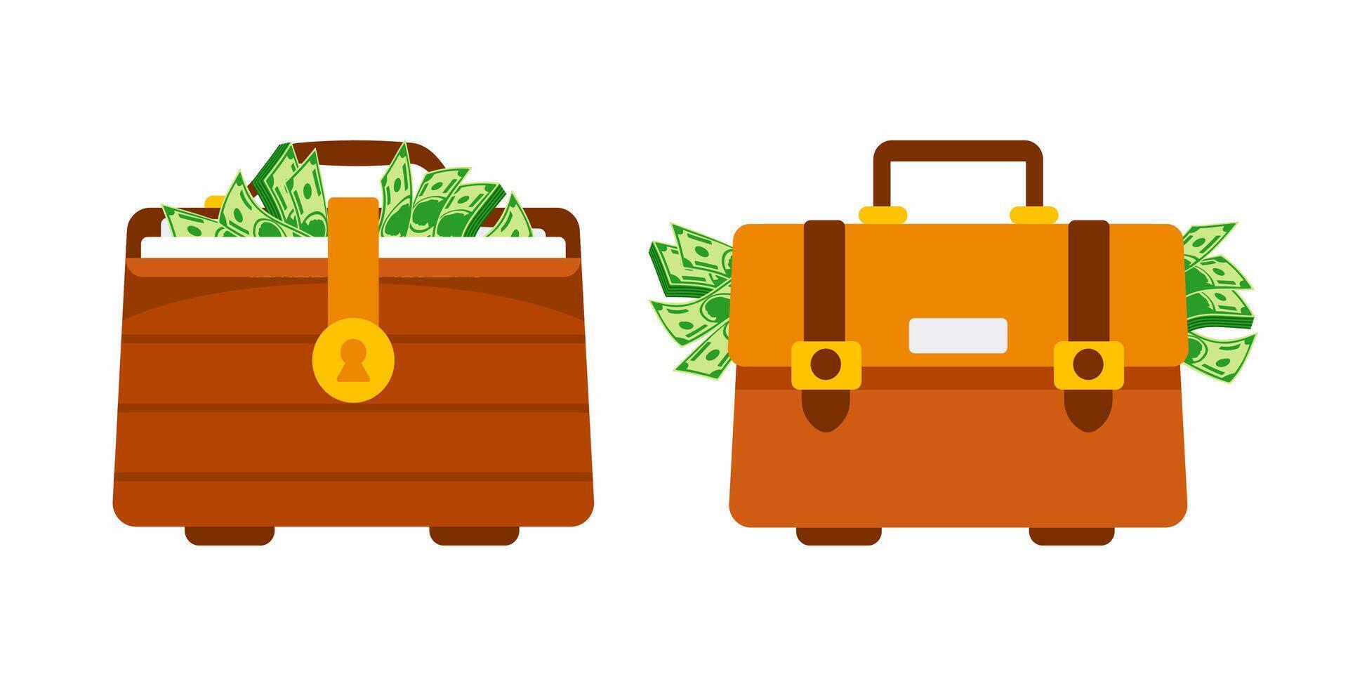 Briefcases overflowing with money representing wealth and success vector