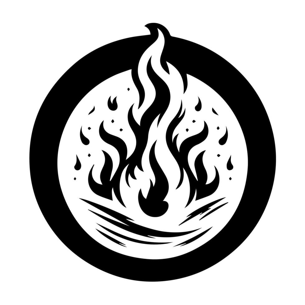 A black and white logo of a fire in a circle vector
