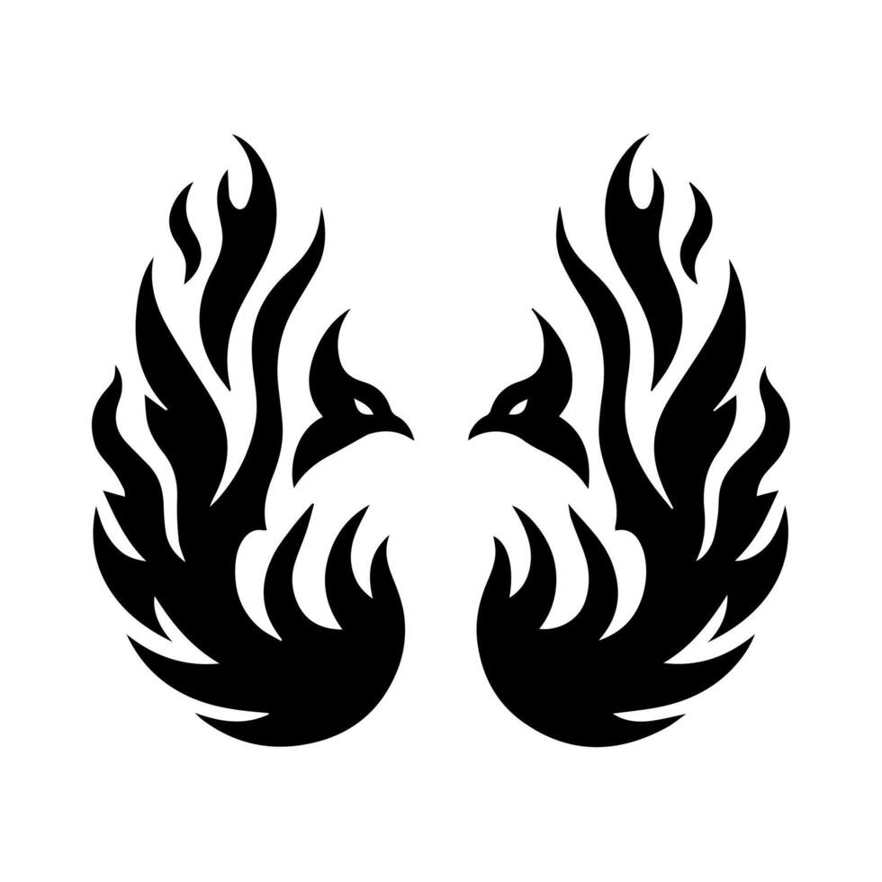Two black birds with flames on their wings vector