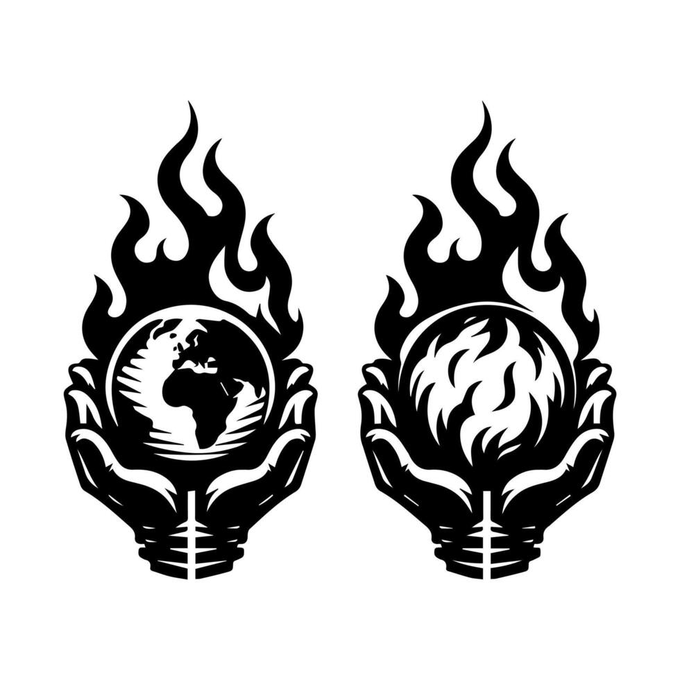 Two hands holding a globe and fire vector