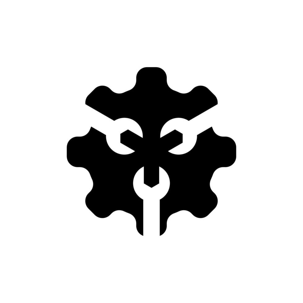 A black and white logo of gears and chains vector
