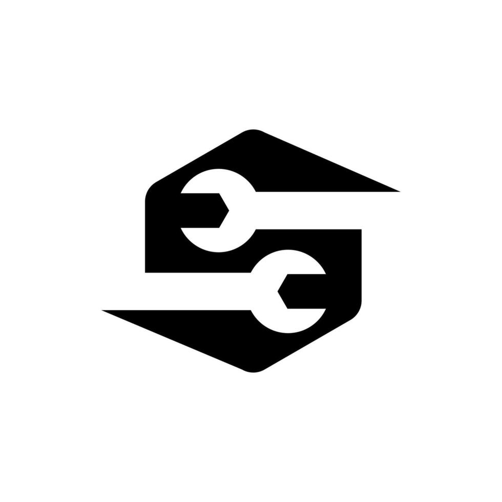 A black and white logo of a wrench and wrench vector