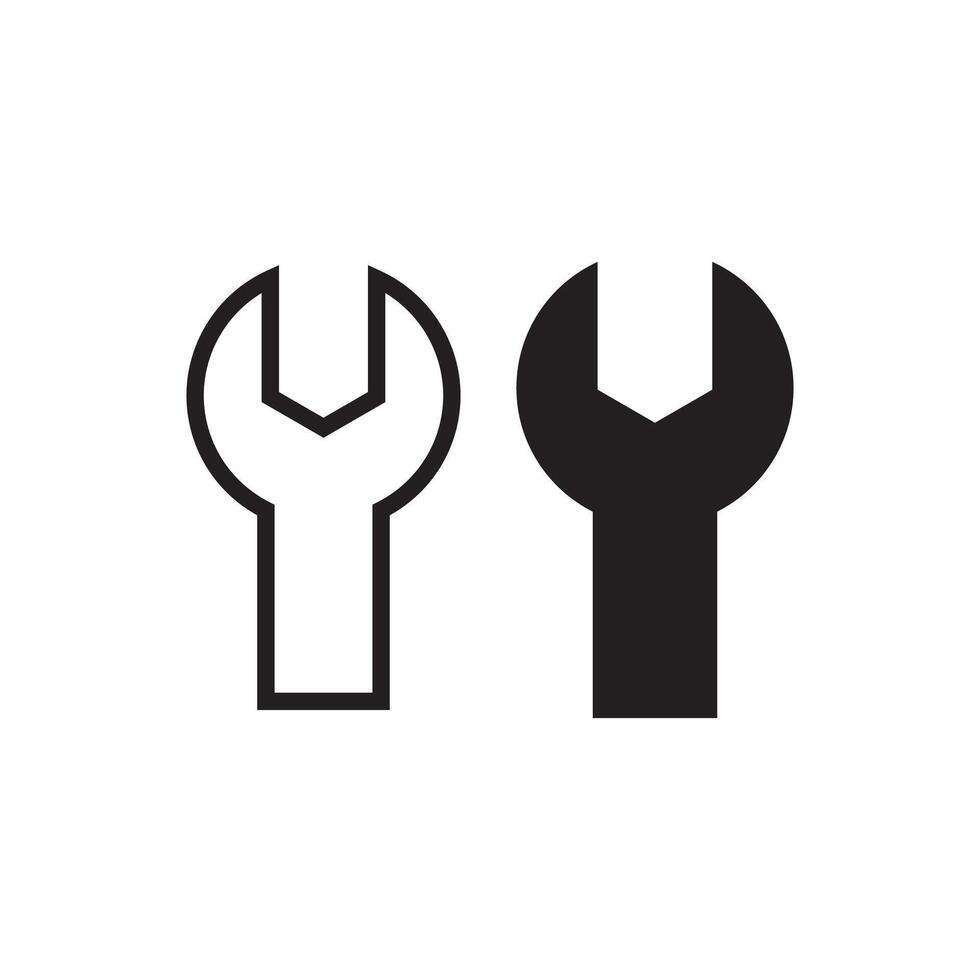 Two wrenches are shown in black and white vector