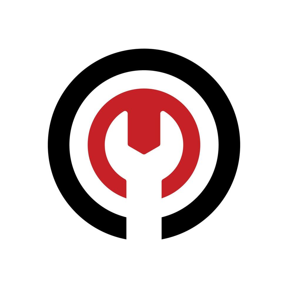 A red and black wrench in a circle vector