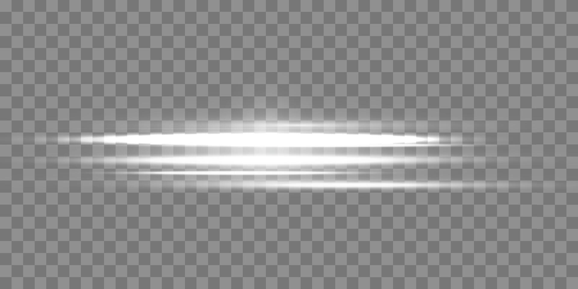 White horizontal lensflare. Light flash with rays or spotlight and bokeh. Silver glow flare light effect. vector