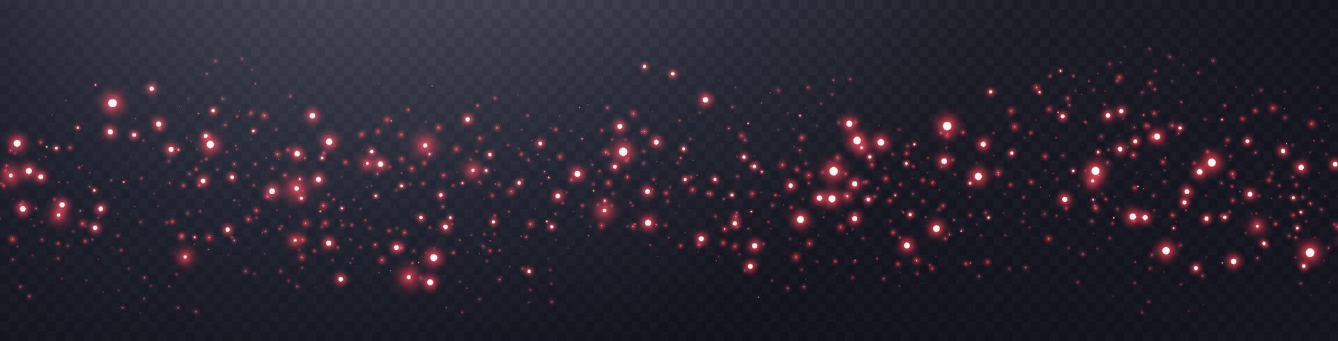 Red glittering dots, particles, stars magic sparks. Dust cloud flare light effect. Red luminous points with smoke. vector