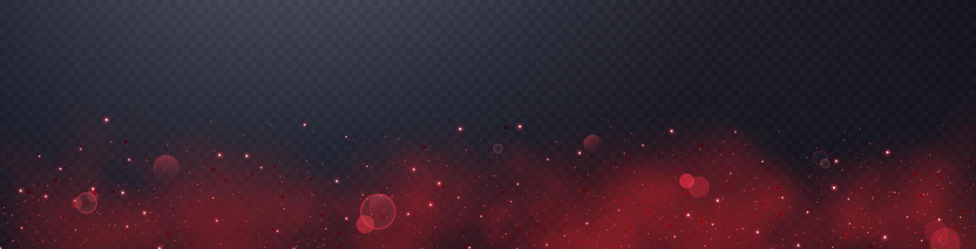 Red glittering dots, particles, stars magic sparks. Dust cloud flare light effect. Red luminous points with smoke. vector