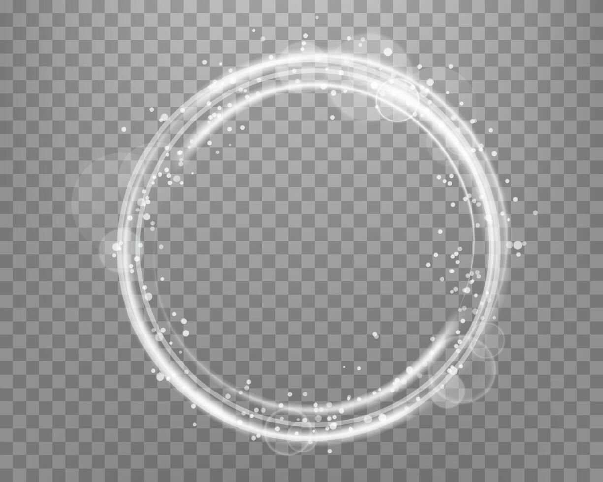 Silver magic ring with glowing. Neon realistic energy flare halo ring. Abstract light effect vector