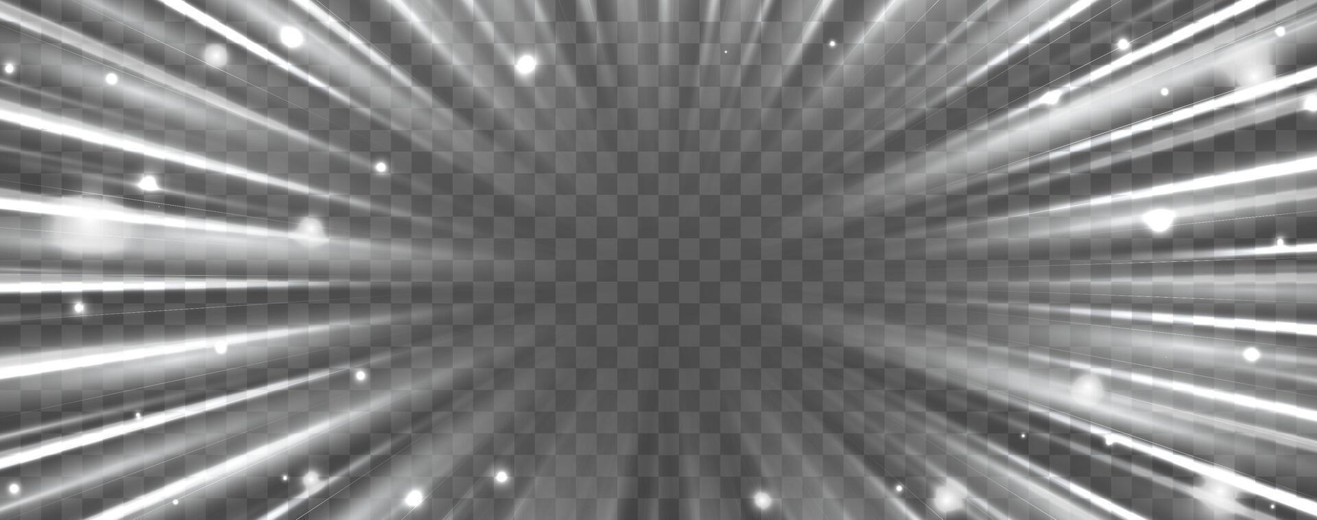 White radial speed rays, light neon flow, zoom in motion effect, silver glow speed lines, colorful light trails, perspective stripes vector