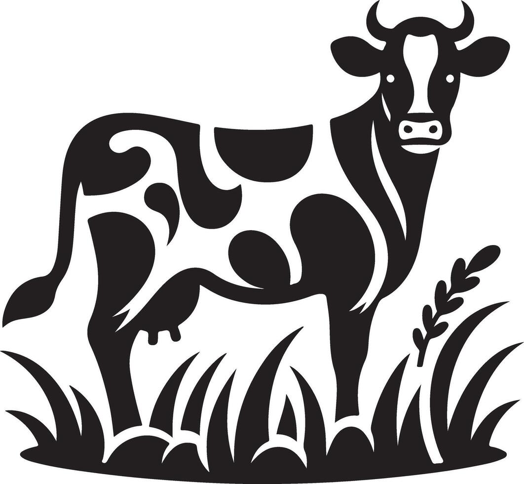 Cow standing in a field icon. vector