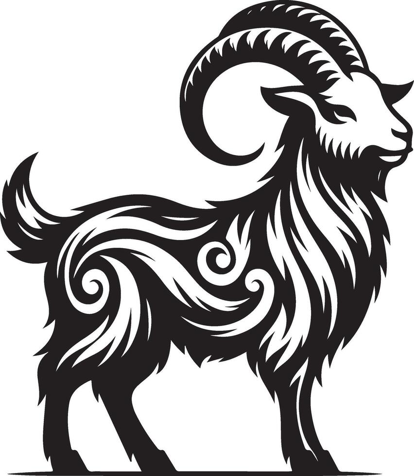 Stylish long horned goat icon. vector