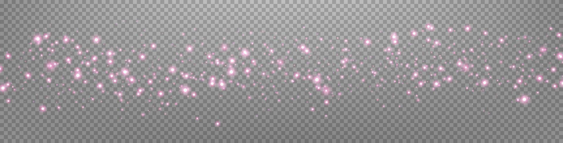 Pink glittering dots, particles, stars magic sparks. Glow flare light effect. Pink luminous points. vector