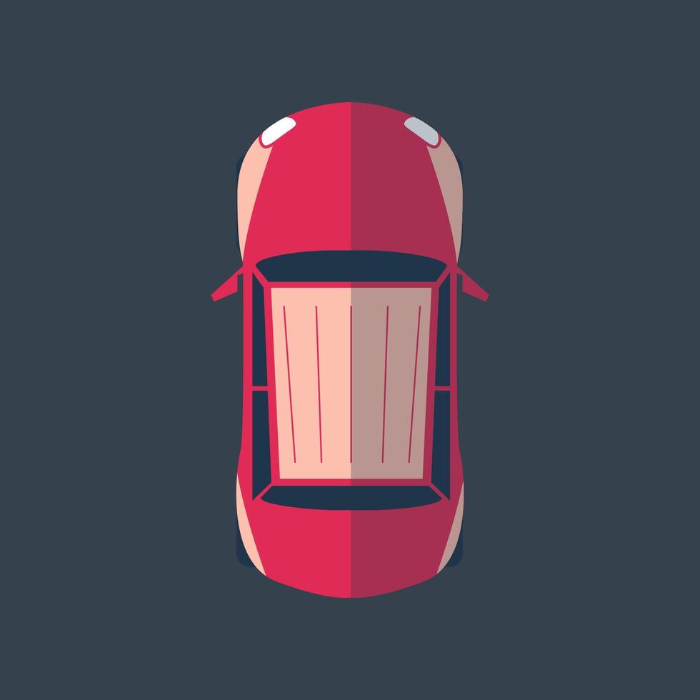 top view red car in flat design. vector