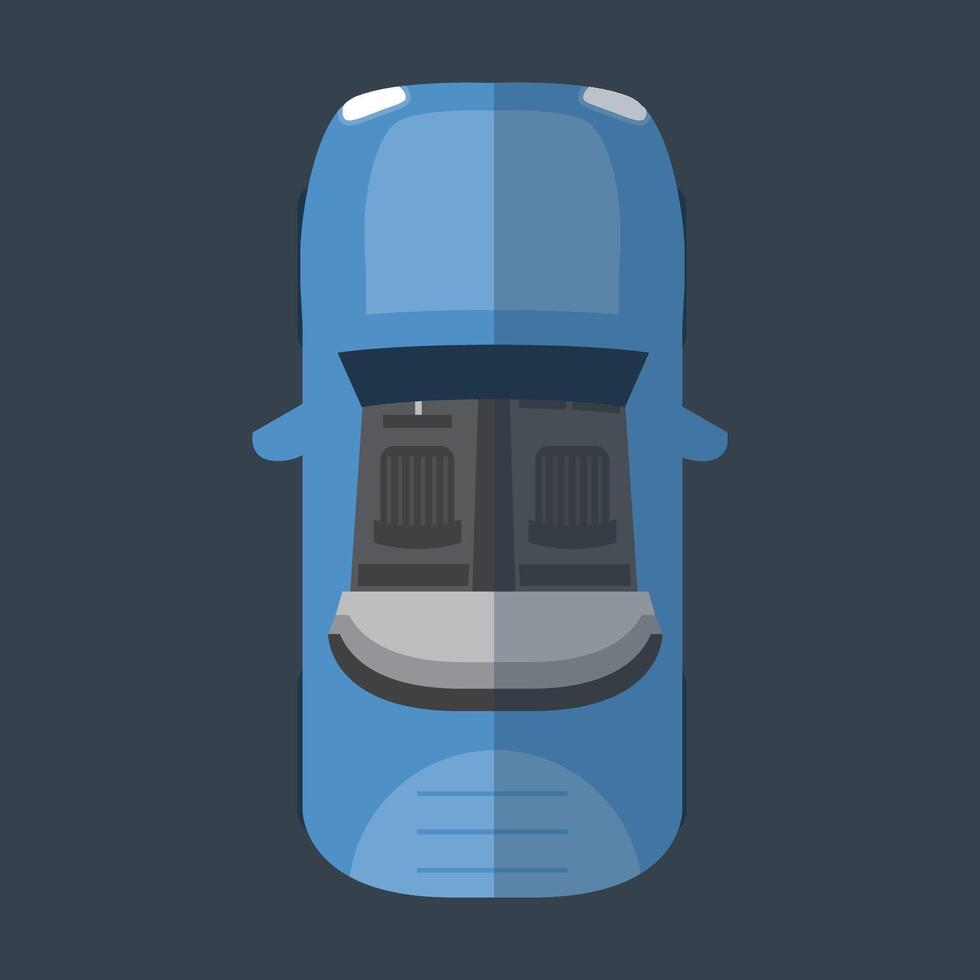 top view blue car in flat design. vector