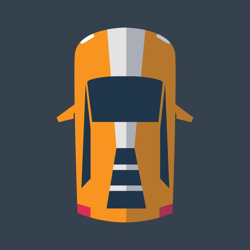 top view orange white sport car in flat design. vector