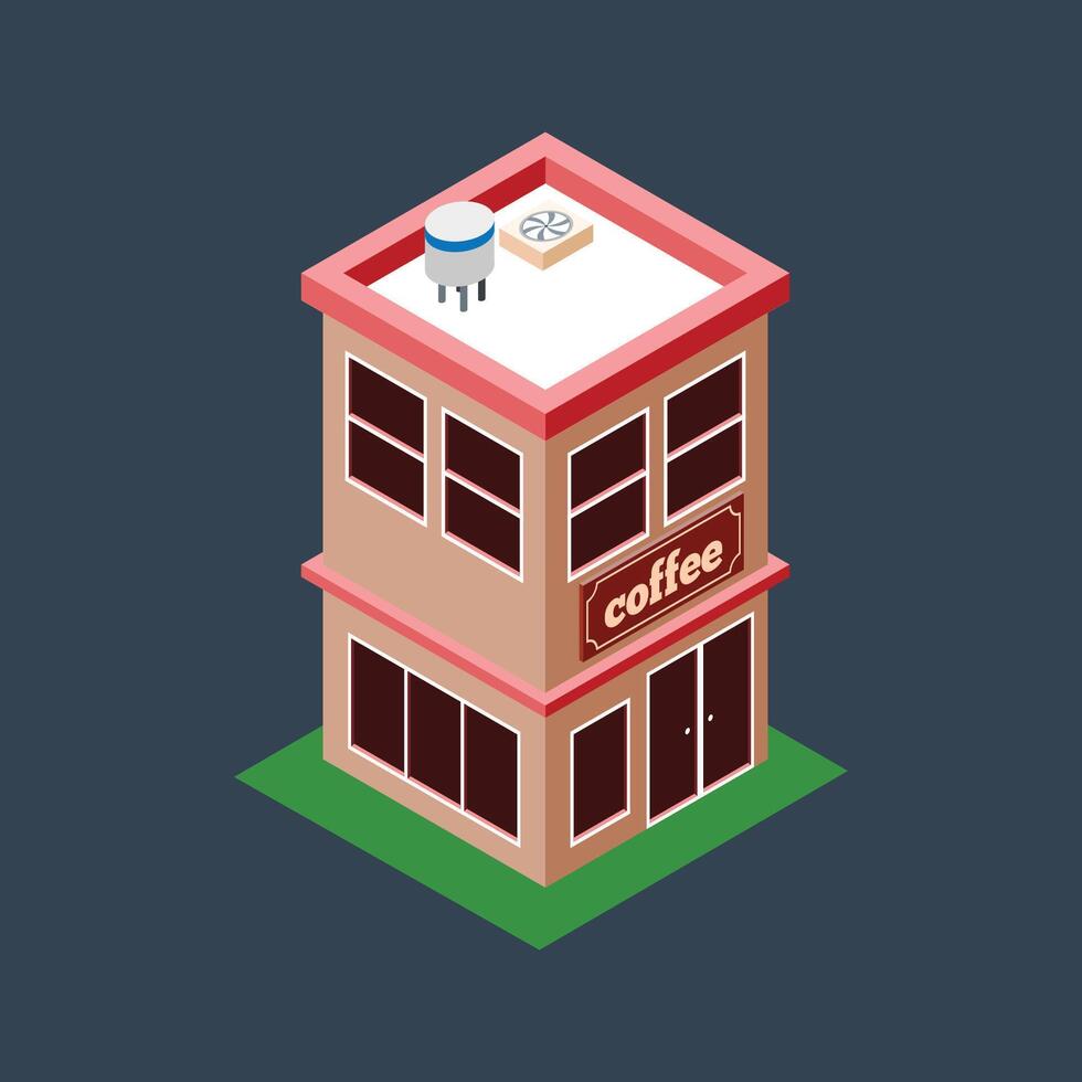isometric two floor coffee shop building in flat design vector