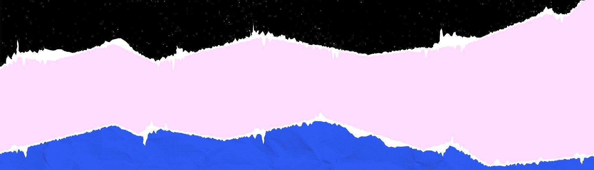 Horizontal background from torn pieces of multi colored paper with empty space. Torn edges, wrinkled, grunge texture. vector