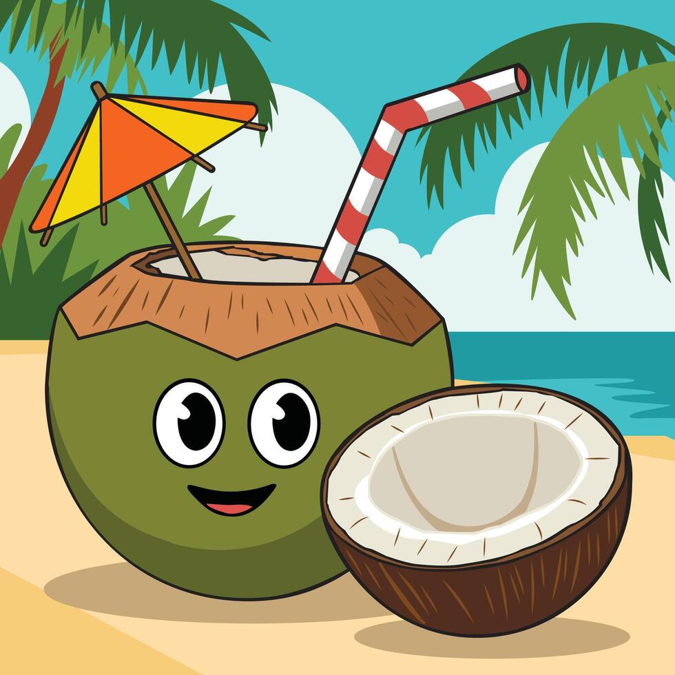 Coconut with Beach View Illustration Design vector