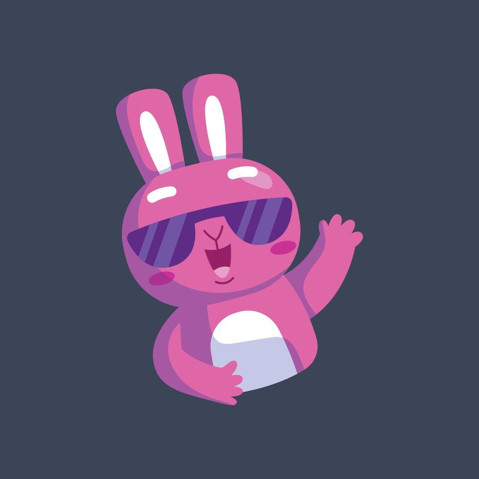 pink bunny wear sunglasses in flat design. vector