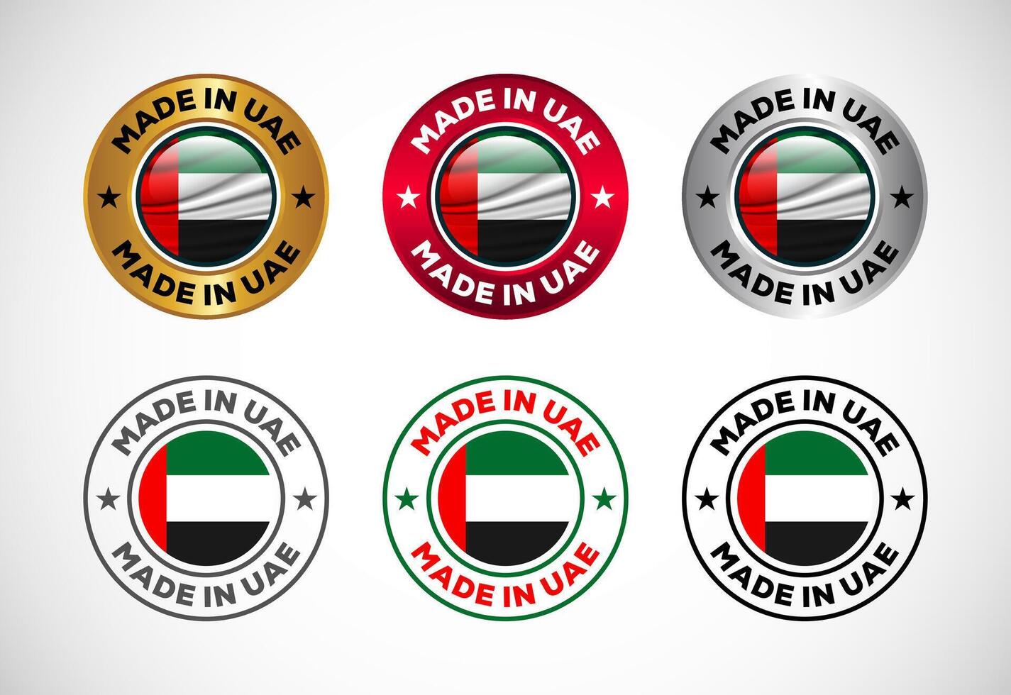 Made in UAE label icon with flag. Icon set for business, badge, seal, sticker, logo, and symbol vector