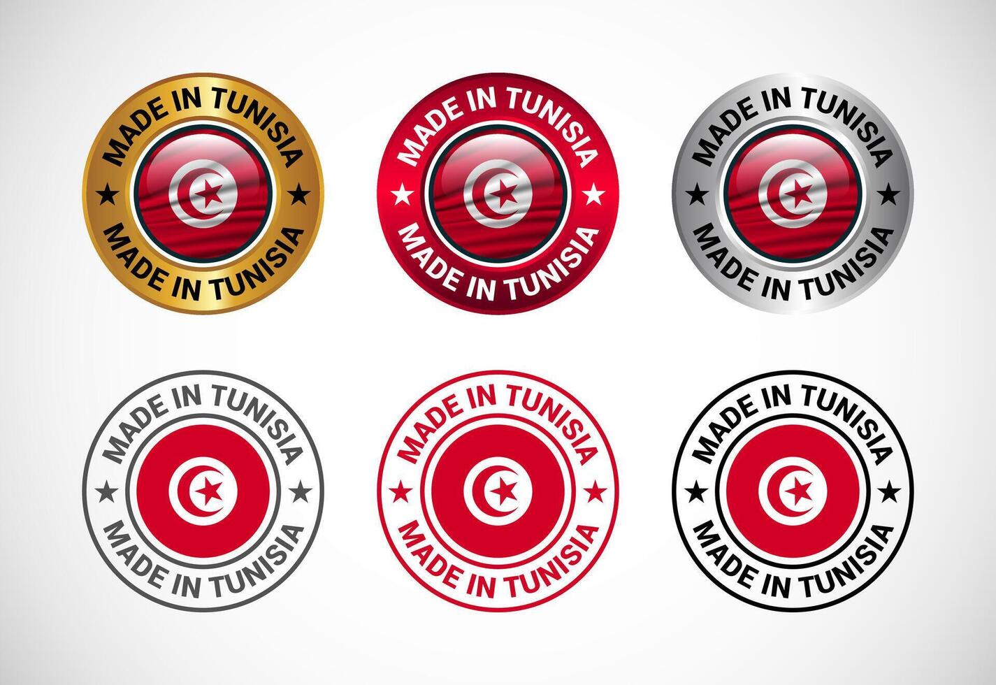Made in Tunisia label icon with flag. Icon set for business, badge, seal, sticker, logo, and symbol vector