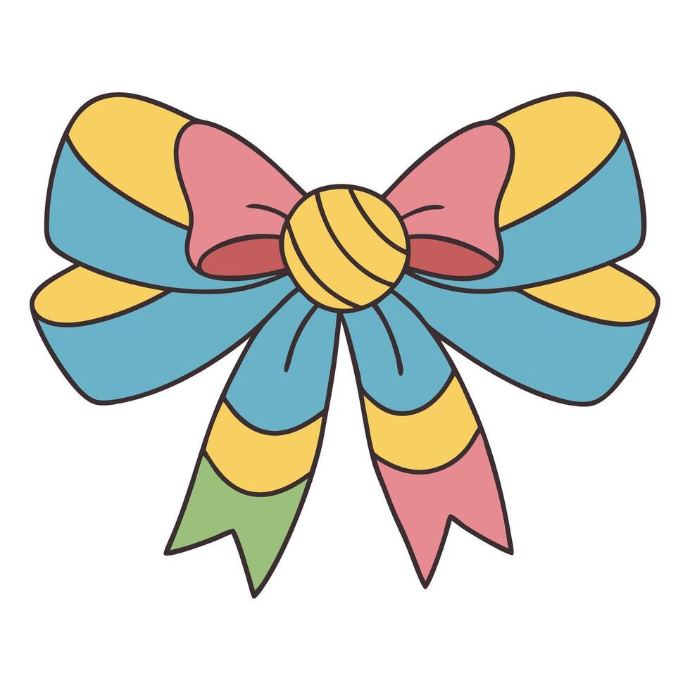Colorful bow illustration in kawaii hand drawn style vector