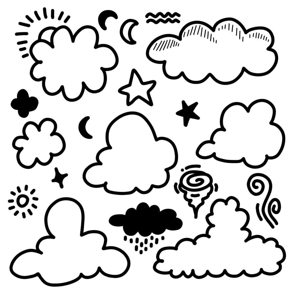Doodle sketch style of weather icons cartoon hand drawn illustration for concept design. vector