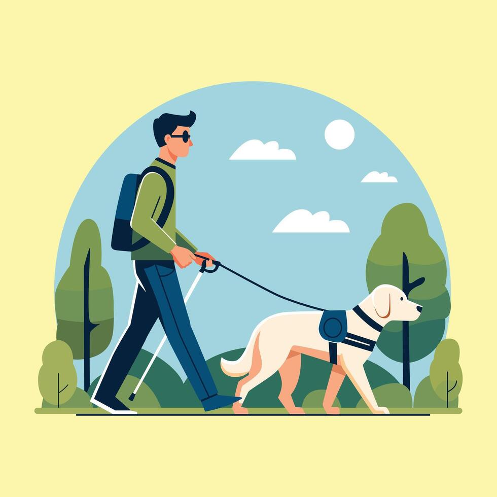 Blind man with guide dog vector