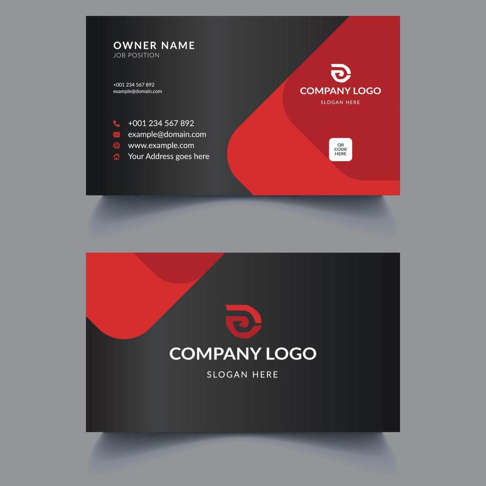 Elegant black business card template with red details, stationary design vector