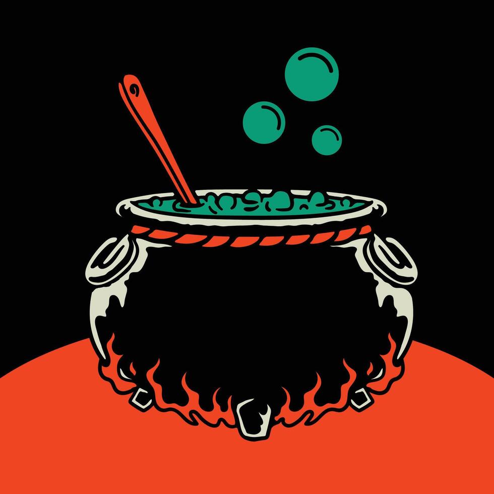 A cauldron with boiling water and a spoon vector