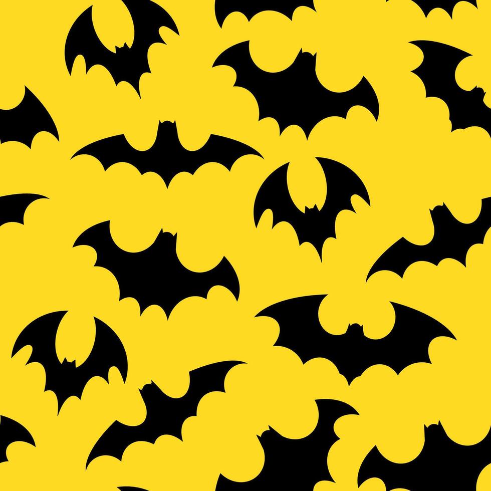 Yellow seamless pattern with black bats for Halloween vector