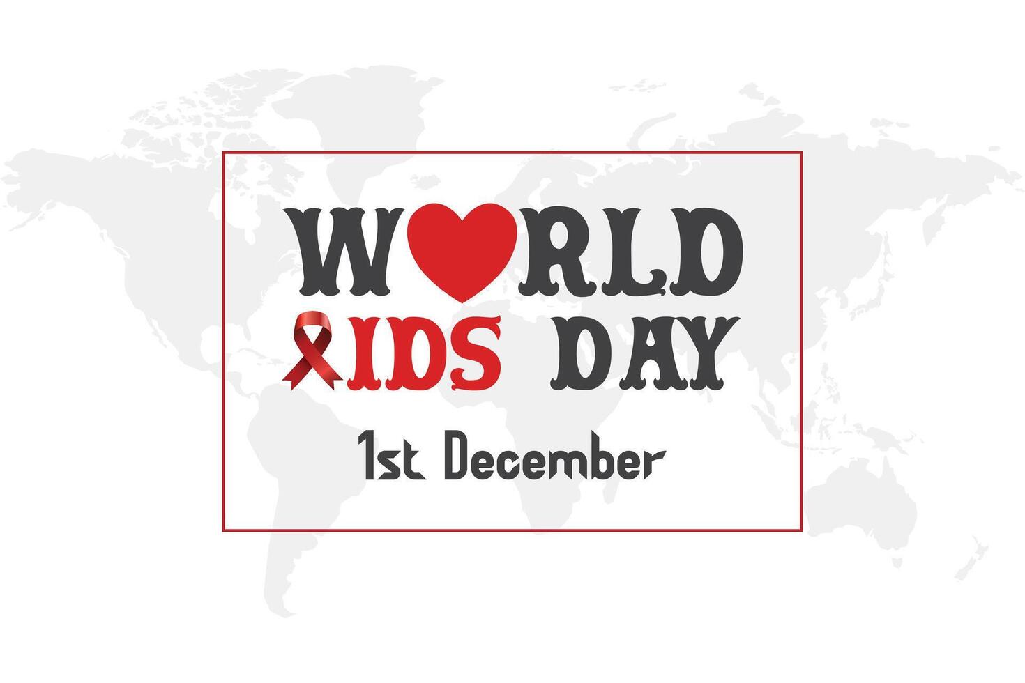 World AIDS Day Banner. Red Ribbon on World Map White Background. vector