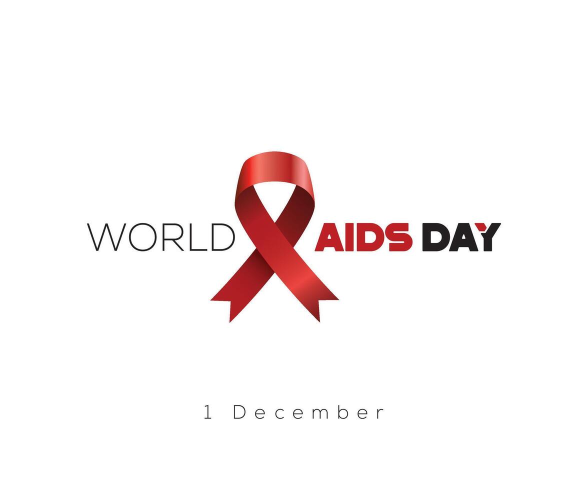 World AIDS Day on 1 December. 3d style red ribbon on world map background with text vector