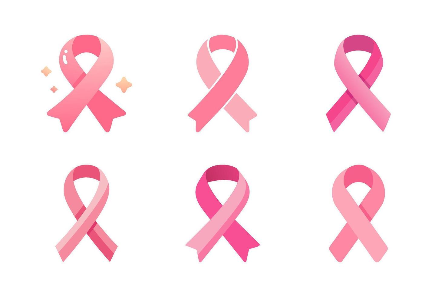 Collection of pink ribbon icons representing awareness and support for various causes. Versatile illustrations ideal for campaigns, events, and promotional materials related to health vector