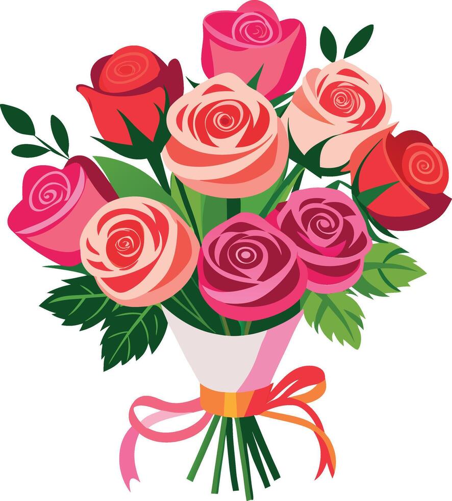 Red Rose Bouquet with flower leaves illustration vector