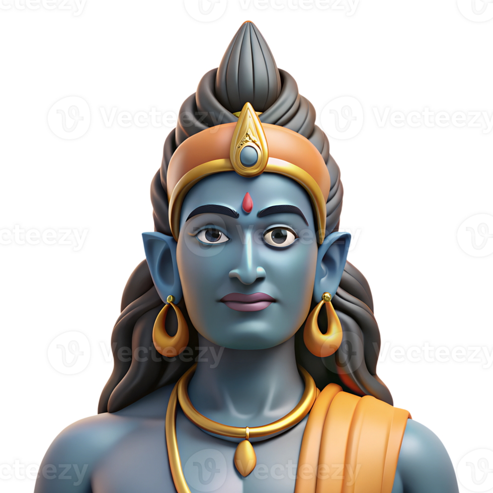 Portrait of Indian God Shiva 3d illustration isolated on the transparent background png