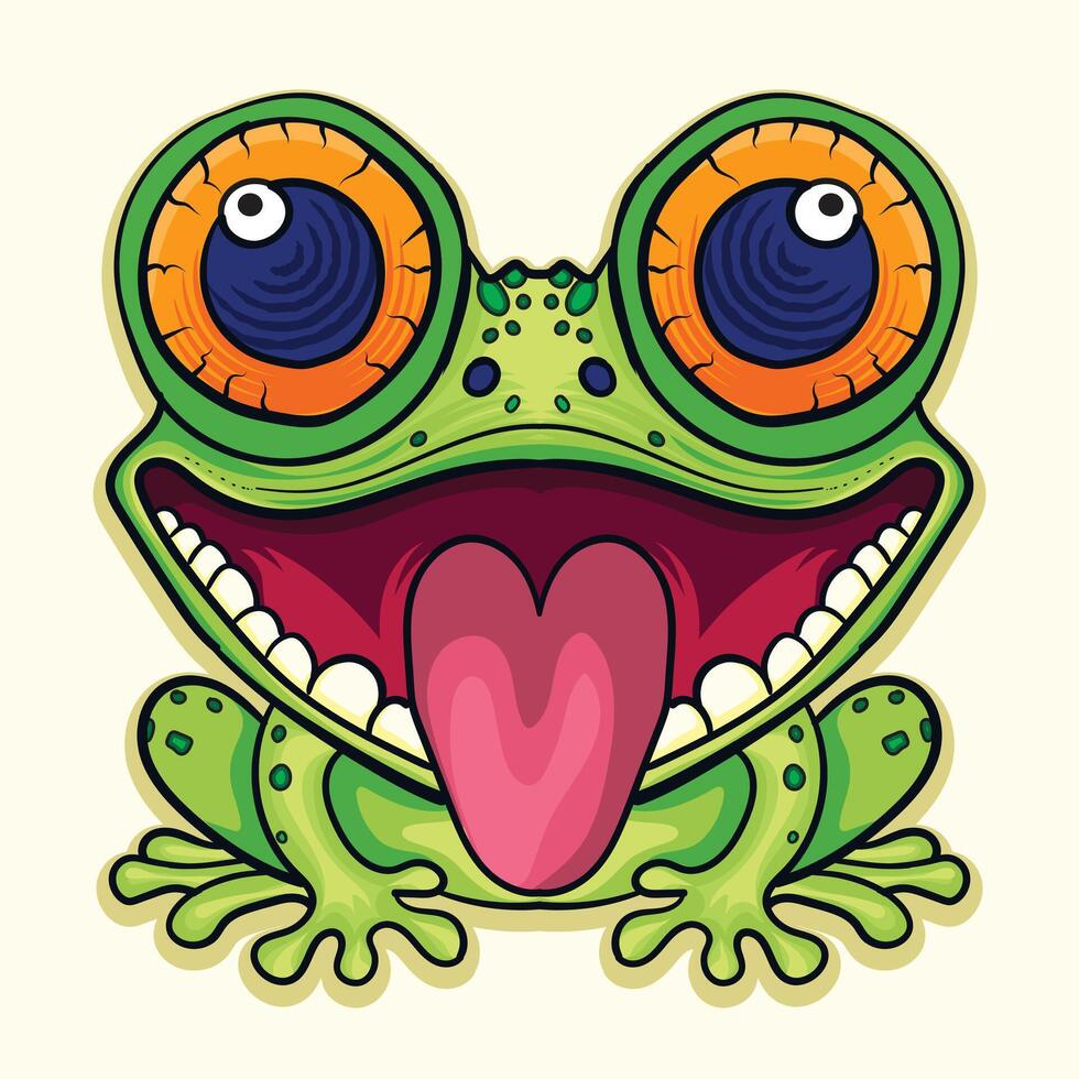 Funny kids frog big eyes and open mouth illustration vector