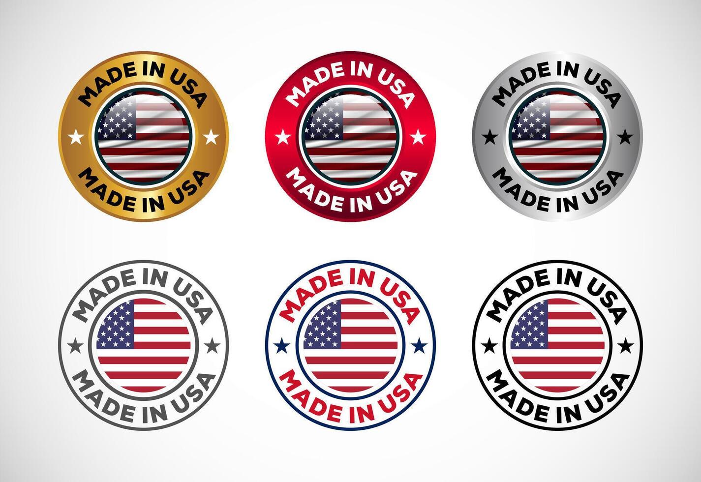 Made in USA label icon with flag. Icon set for business, badge, seal, sticker, logo, and symbol vector
