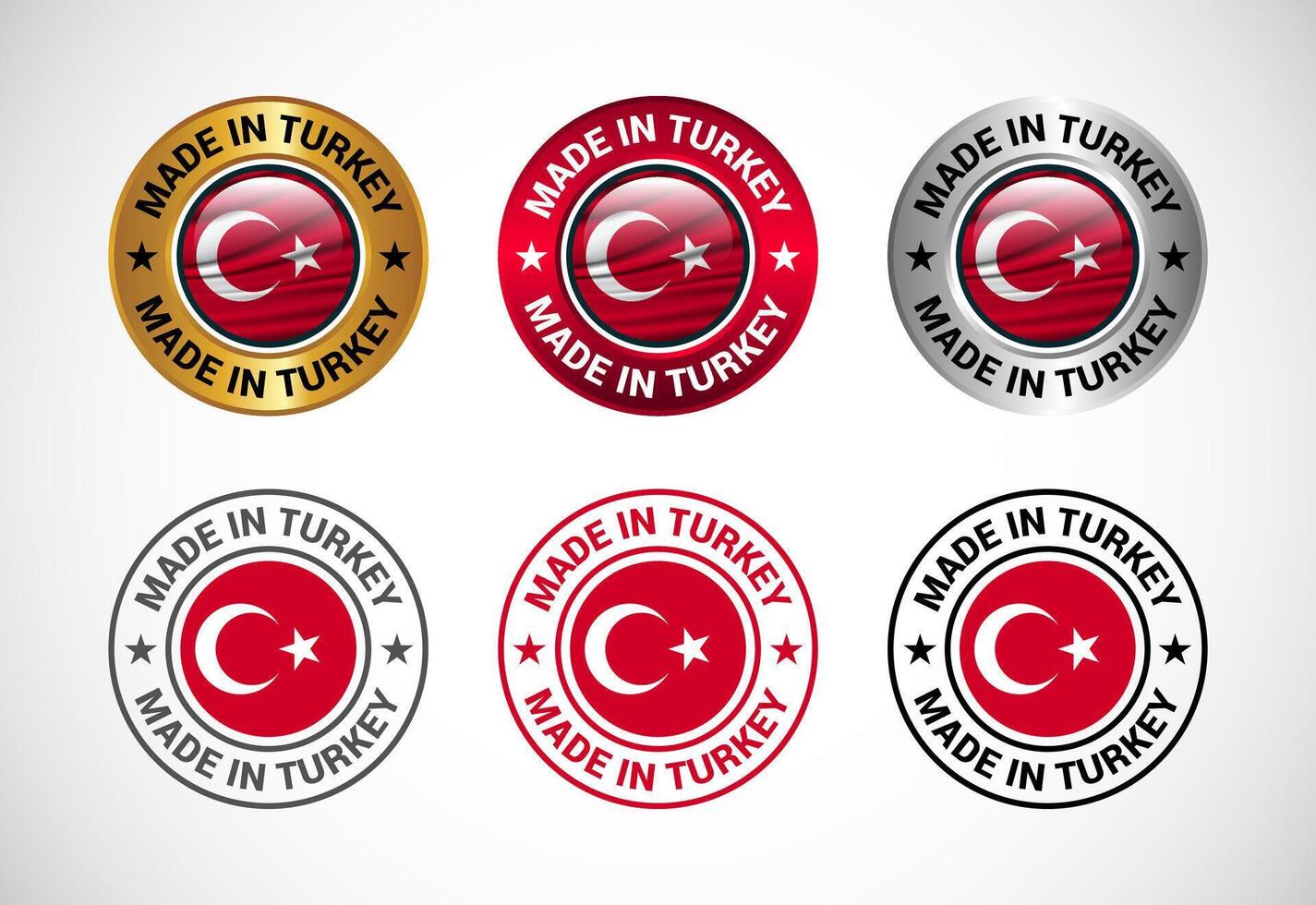 Made in Turkey label icon with flag. Icon set for business, badge, seal, sticker, logo, and symbol vector
