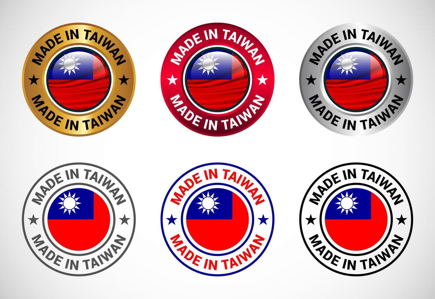 Made in Taiwan label icon with flag. Icon set for business, badge, seal, sticker, logo, and symbol vector