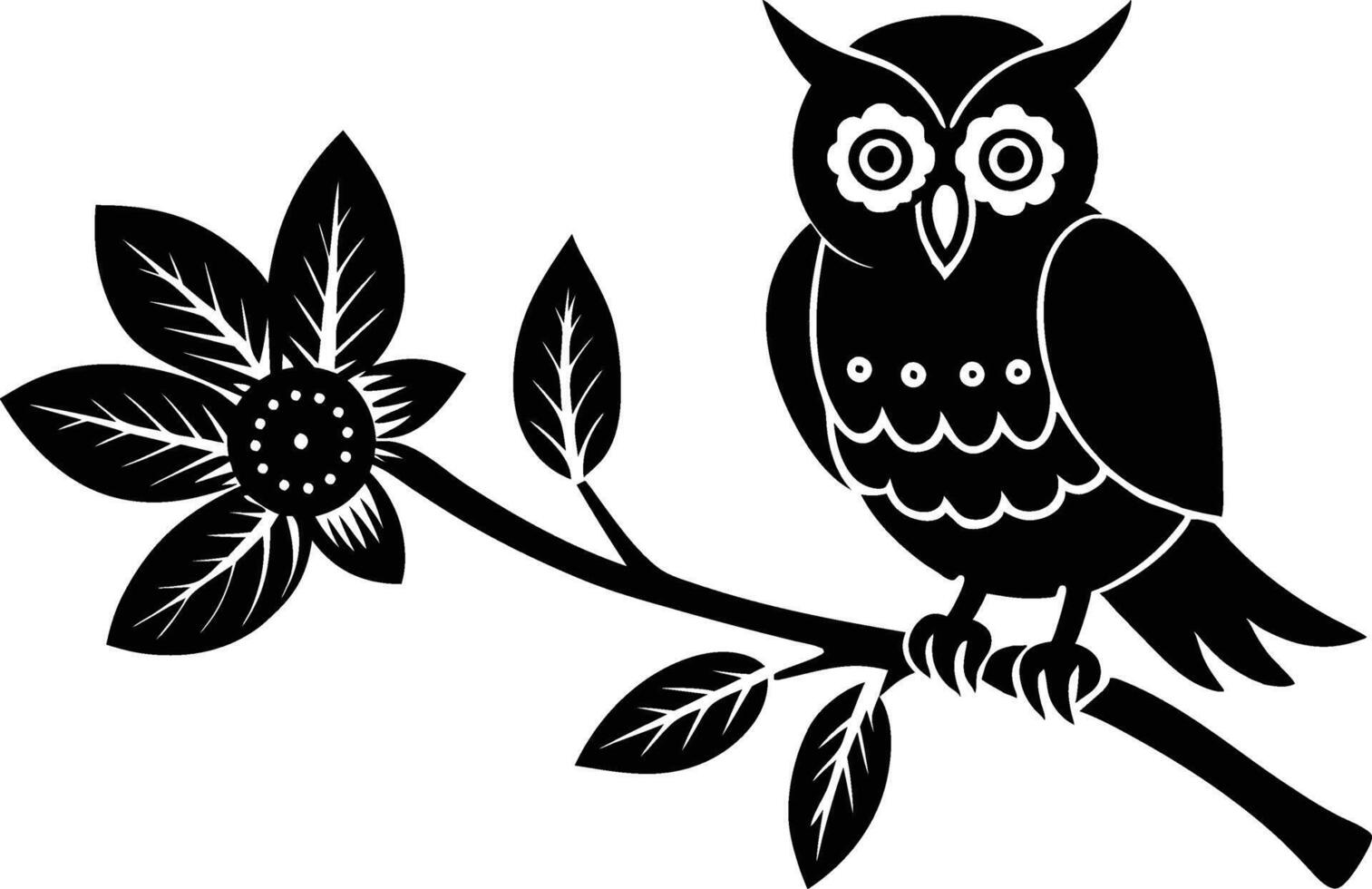 branch flower owl silhouette art. vector