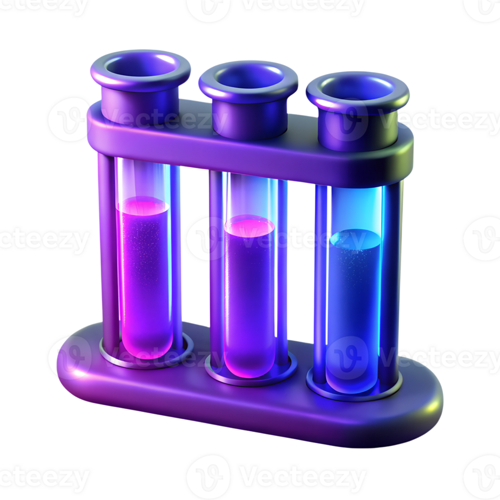 Test tubes with neon liquid 3d icon isolated on the transparent background png